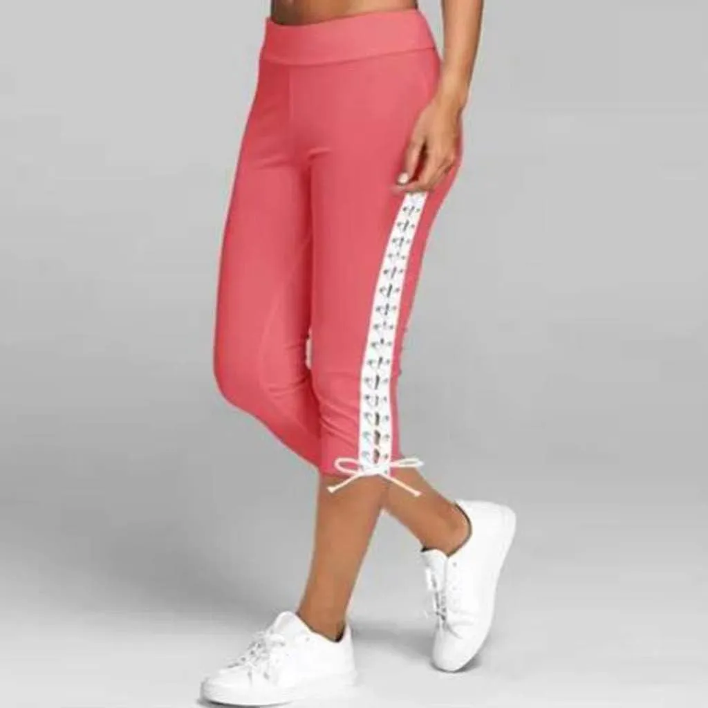Women Hollow Design Solid Plus Size High Waist Leggings Capri Pants Stretch Workout Pant