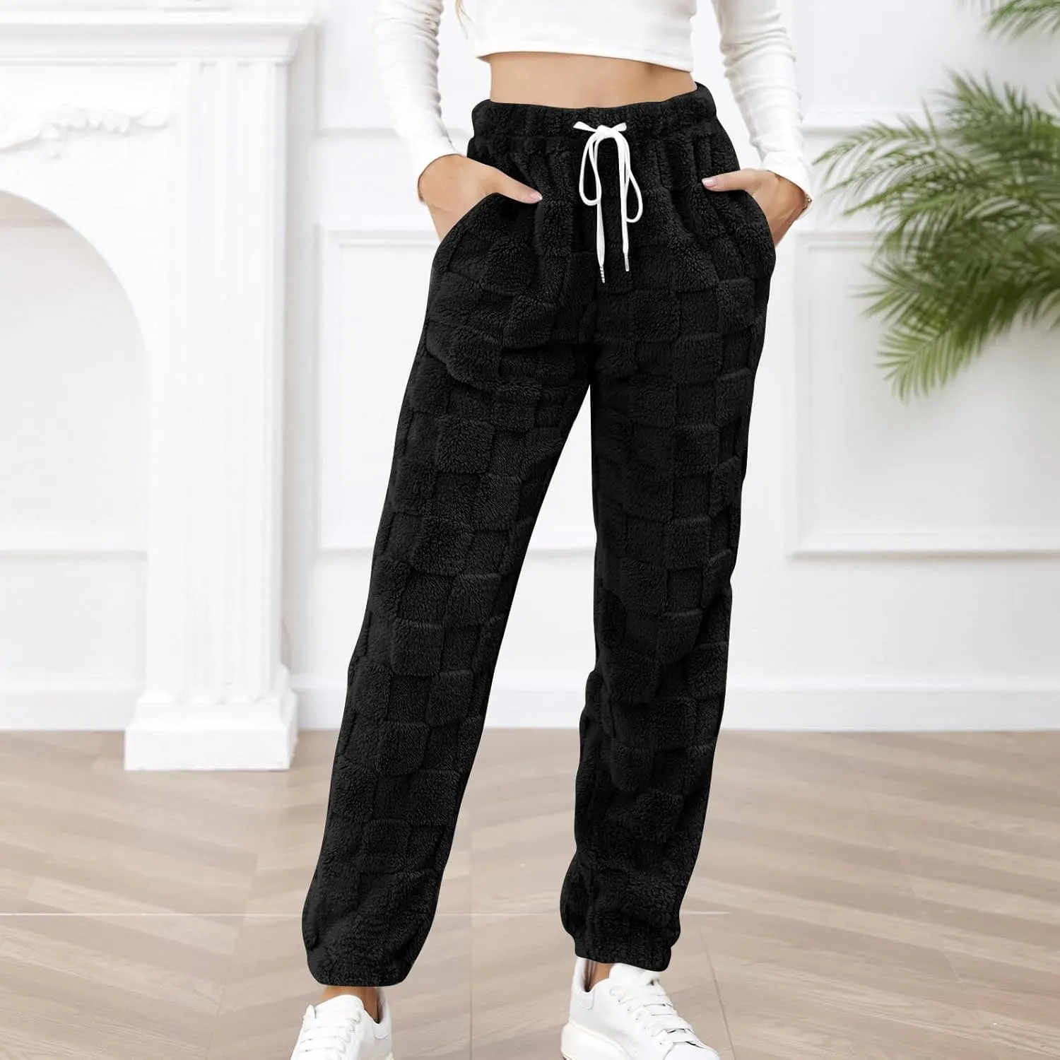 Women Linen Blend Summer Trendy Pants Elastic Waisted Baggy Stretchy Loose Fit Trousers Office