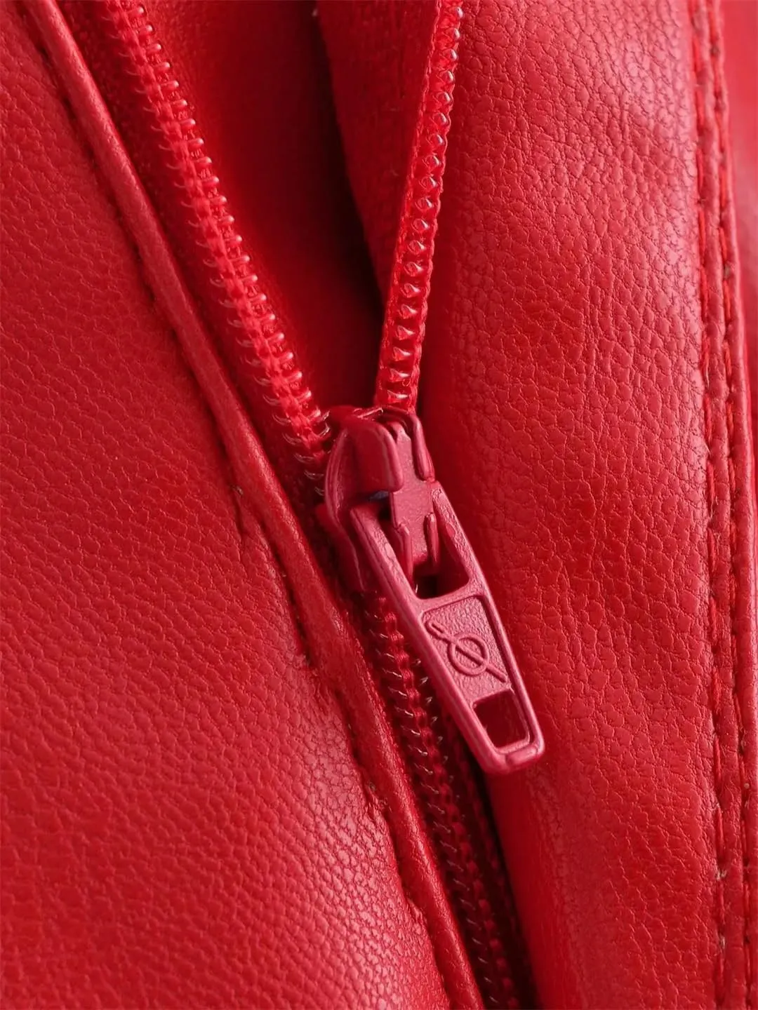 Women Red Faux Leather PU Pants High Waist Slim Zipper Casual Pockets Straight Trousers