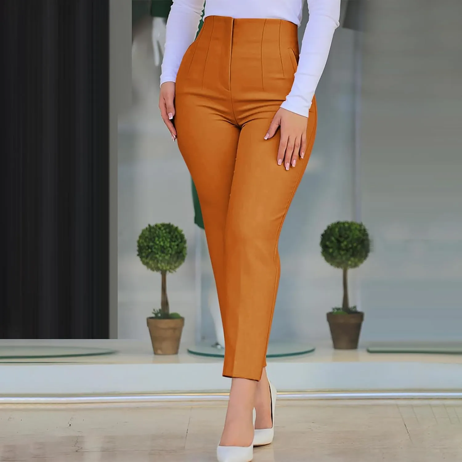 Women Suit Pants Dressy Elegant High Elastic Waisted Stretchy Tummy Control Business Work Pants Casual Skinny Pants