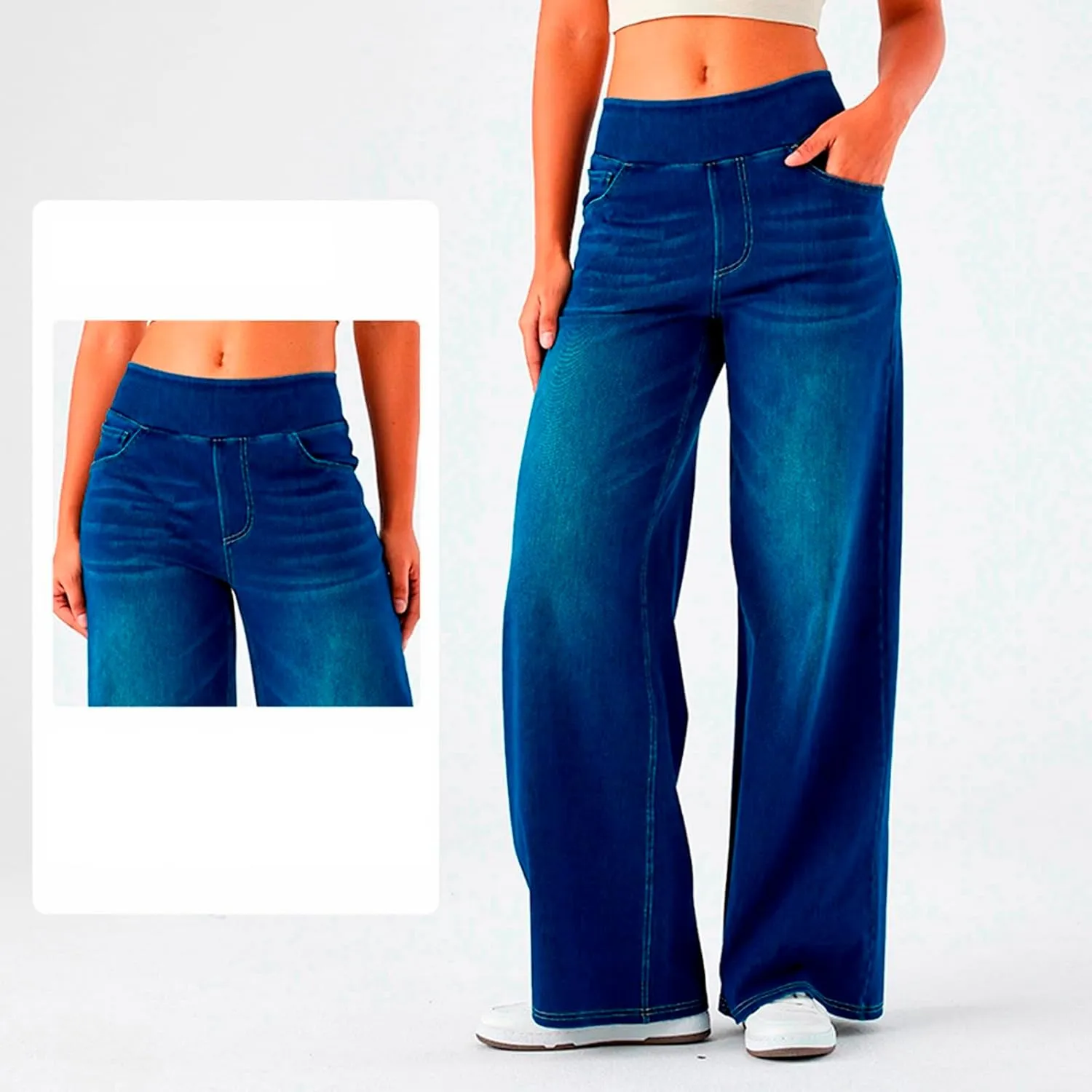 Women Sweatpant Jeans,Sweatpants That Look Like Jeans,High Waisted Stretchy Pull On Straight Wide Leg Denim Pants