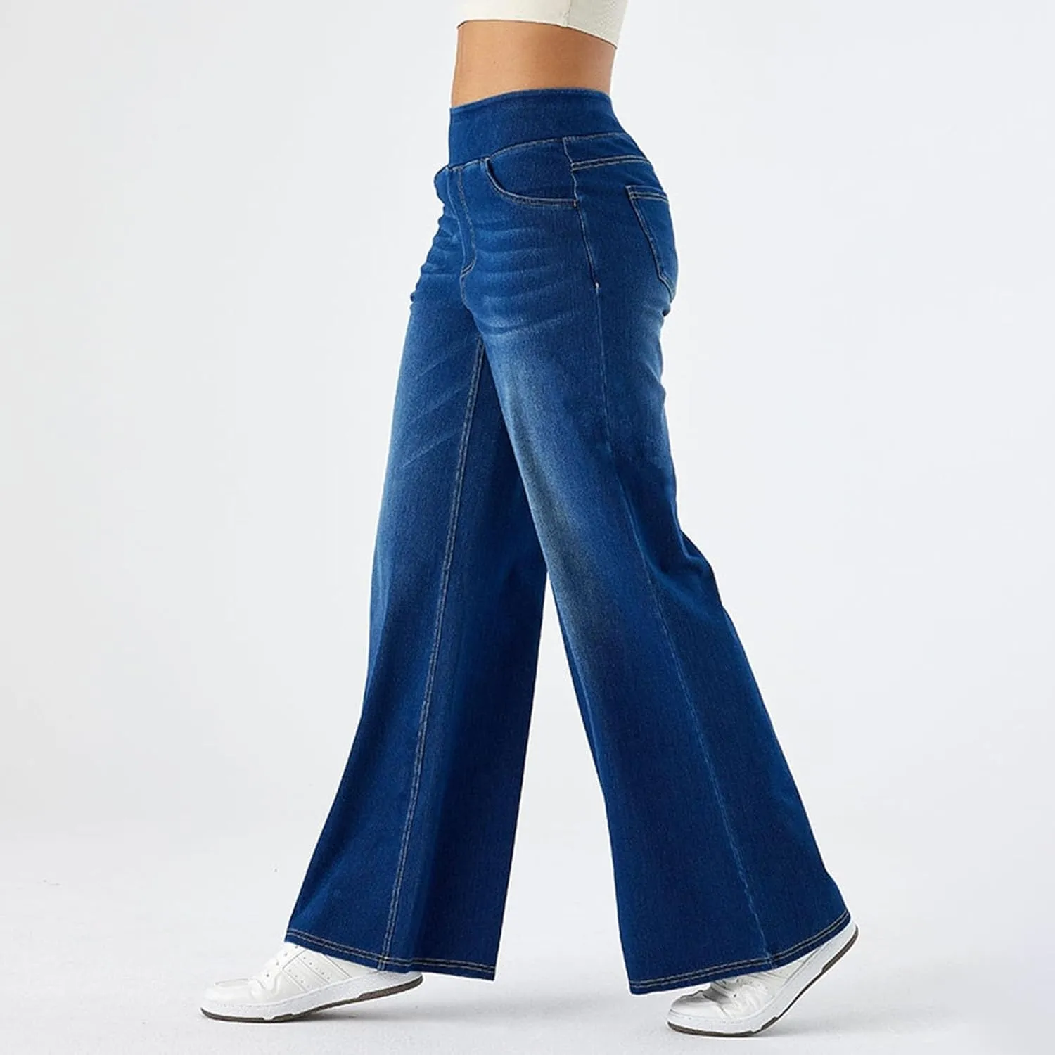 Women Sweatpant Jeans,Sweatpants That Look Like Jeans,High Waisted Stretchy Pull On Straight Wide Leg Denim Pants