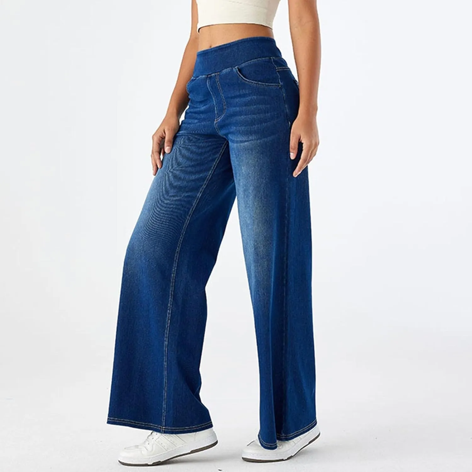 Women Sweatpant Jeans,Sweatpants That Look Like Jeans,High Waisted Stretchy Pull On Straight Wide Leg Denim Pants