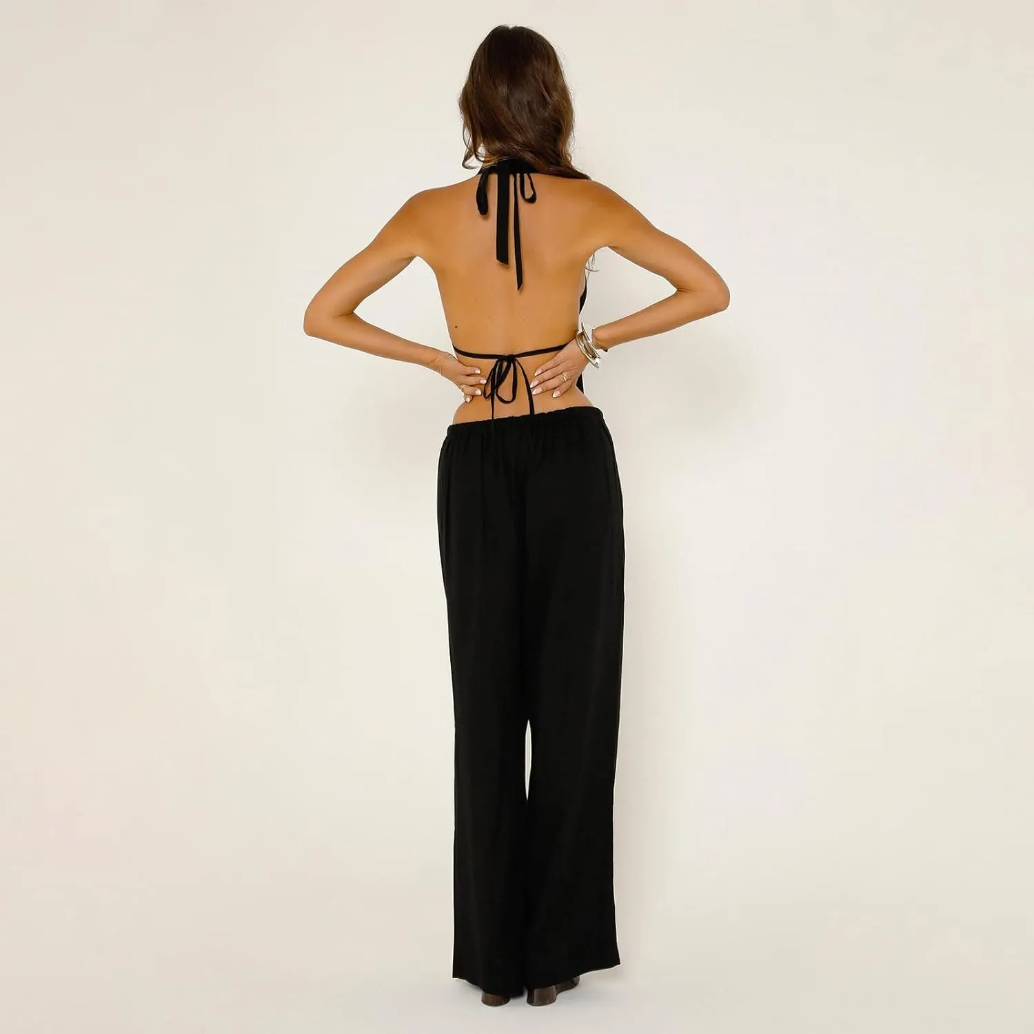 Women Two Piece Outfits Button V Neck Vest Top Blazer Wide Leg Pants Suit Business Summer Lounge Matching Set