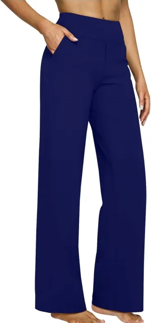 Women Yoga Pants High Waist Wide Leg Work Pants Comfy Stretch Lounge Trousers Solid Flare Sweatpants with Pockets