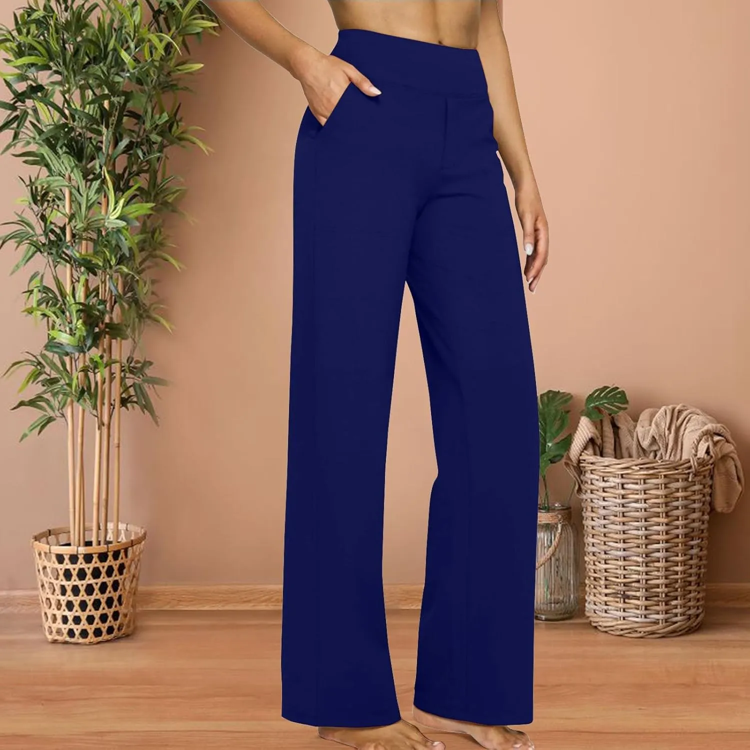 Women Yoga Pants High Waist Wide Leg Work Pants Comfy Stretch Lounge Trousers Solid Flare Sweatpants with Pockets