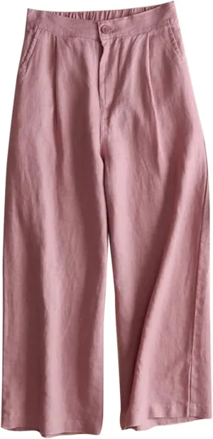 Women's 100% Linen Wide Leg Pants Summer Casual Cropped Palazzo Beach Pants Outfits 2025 Trendy