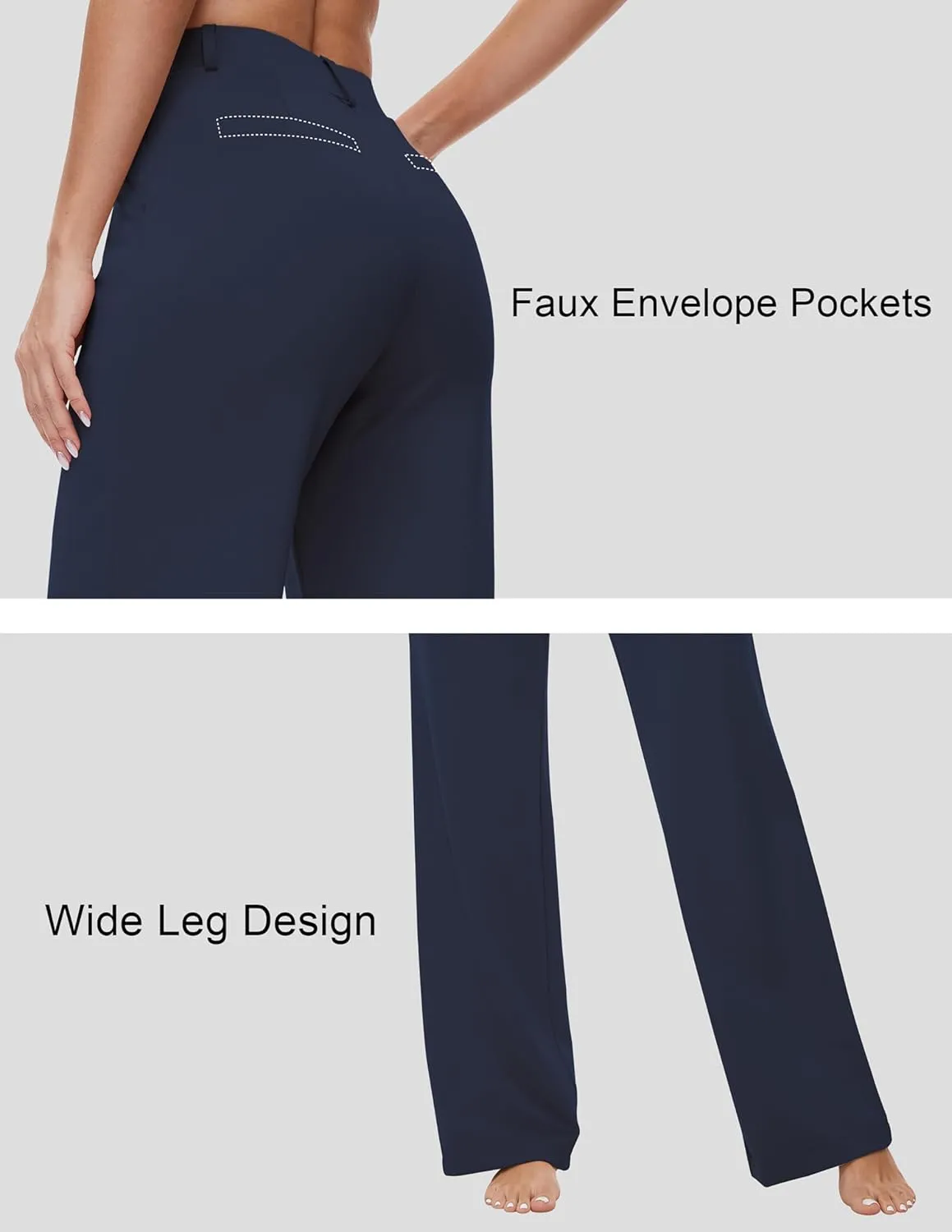 Womens 22"/27"/29"/31" Wide Leg Pleated Yoga Dress Pants, High Waist Stretchy Slacks for Workout Business Casual