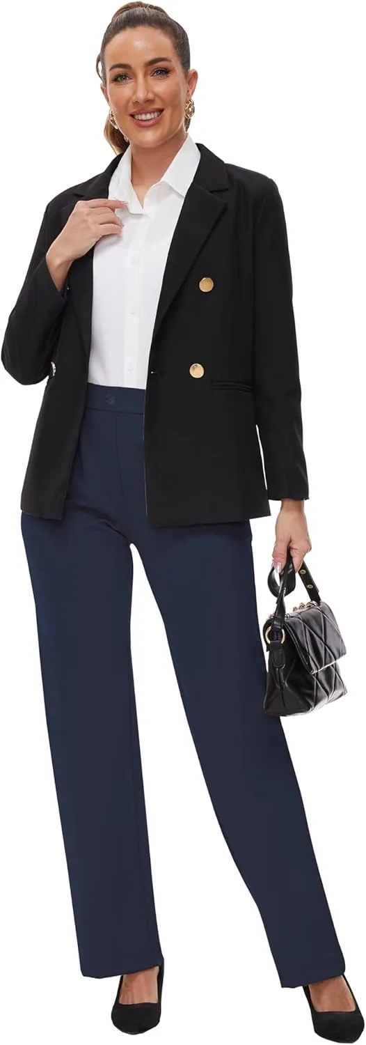 Womens 22"/27"/29"/31" Wide Leg Pleated Yoga Dress Pants, High Waist Stretchy Slacks for Workout Business Casual