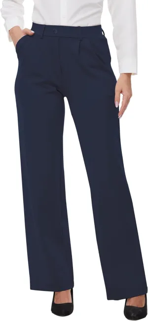 Womens 22"/27"/29"/31" Wide Leg Pleated Yoga Dress Pants, High Waist Stretchy Slacks for Workout Business Casual
