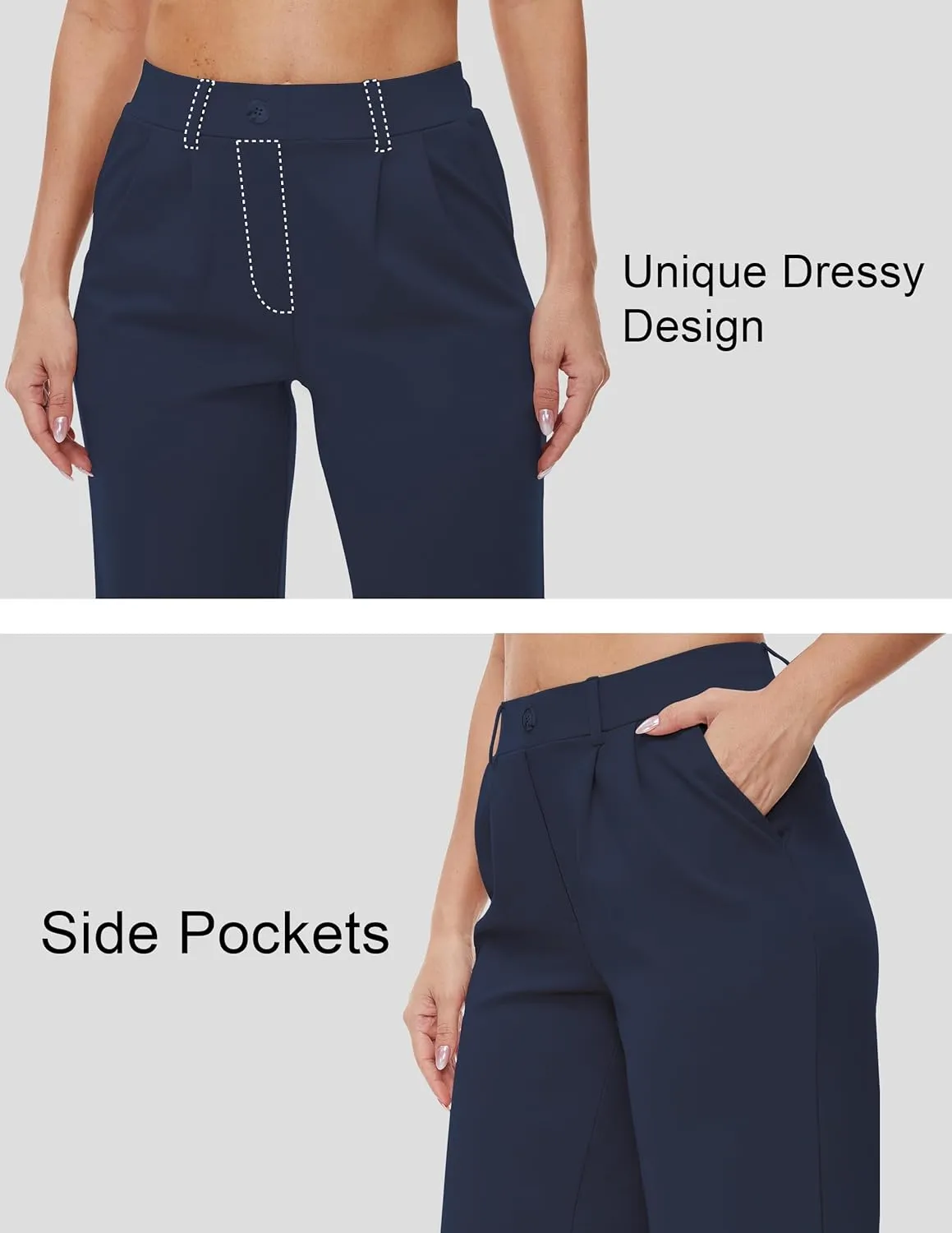 Womens 22"/27"/29"/31" Wide Leg Pleated Yoga Dress Pants, High Waist Stretchy Slacks for Workout Business Casual