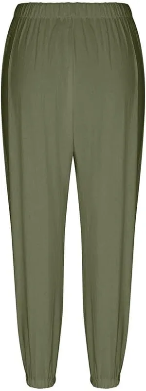Womens Capri Pants Cotton Linen Cropped Trousers Summer Wide Leg Drawstring High Waist Palazzo Pants with Pockets