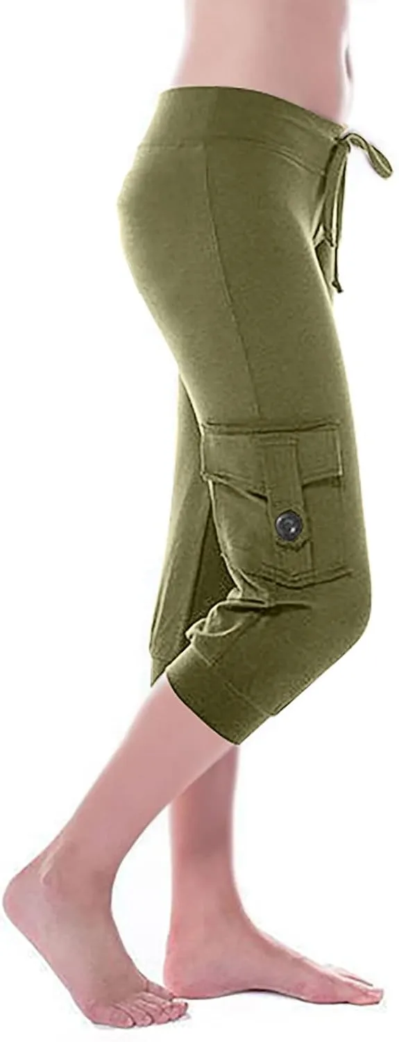 Women's Cargo Capri Pants Drawstring High Waist Casual Pockets Joggers 2025 Trendy Relaxed Fit Trousers