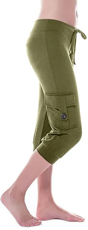Women's Cargo Capri Pants Drawstring High Waist Casual Pockets Joggers 2025 Trendy Relaxed Fit Trousers