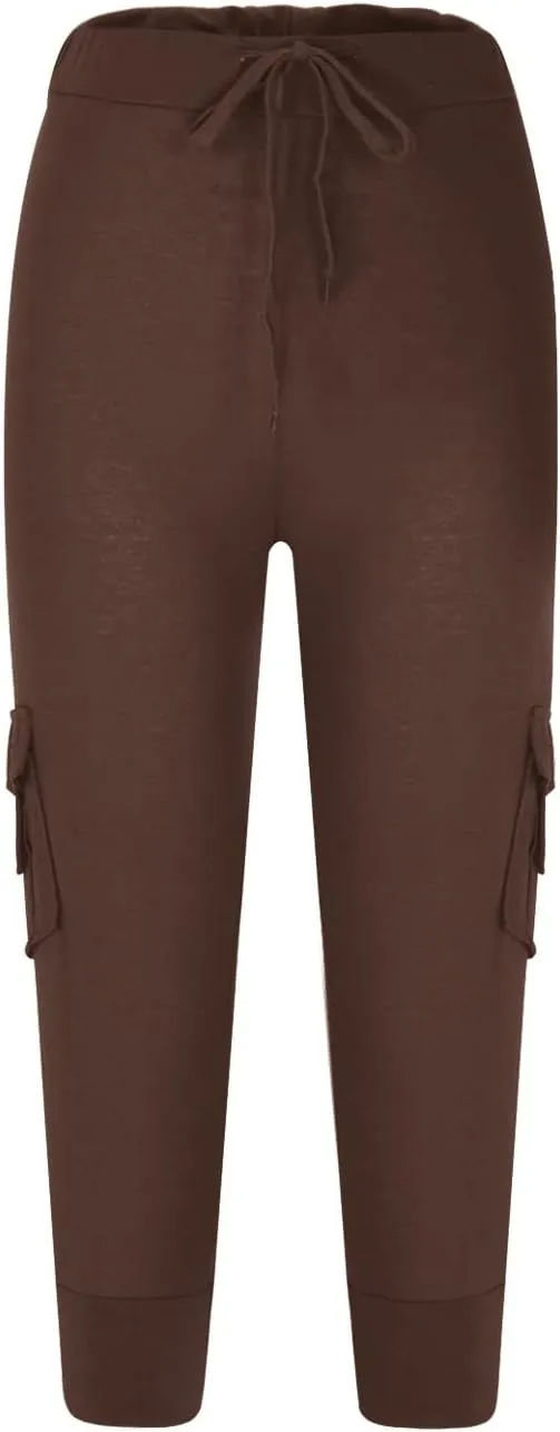 Women's Cargo Capri Pants Drawstring High Waist Casual Pockets Joggers 2025 Trendy Relaxed Fit Trousers