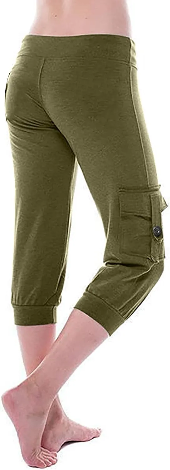 Women's Cargo Capri Pants Drawstring High Waist Casual Pockets Joggers 2025 Trendy Relaxed Fit Trousers