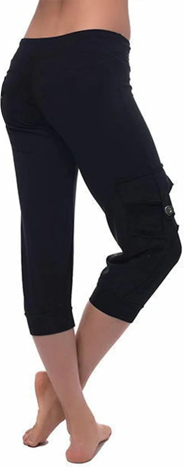 Women's Cargo Capri Pants Drawstring High Waist Casual Pockets Joggers 2025 Trendy Relaxed Fit Trousers