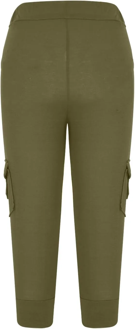 Women's Cargo Capri Pants Drawstring High Waist Casual Pockets Joggers 2025 Trendy Relaxed Fit Trousers