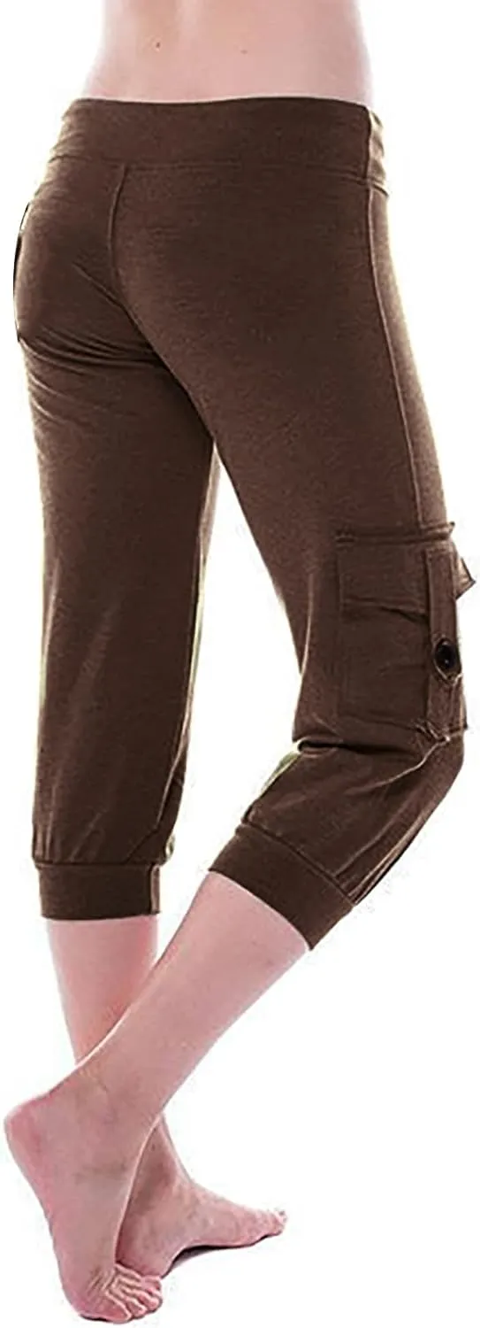 Women's Cargo Capri Pants Drawstring High Waist Casual Pockets Joggers 2025 Trendy Relaxed Fit Trousers