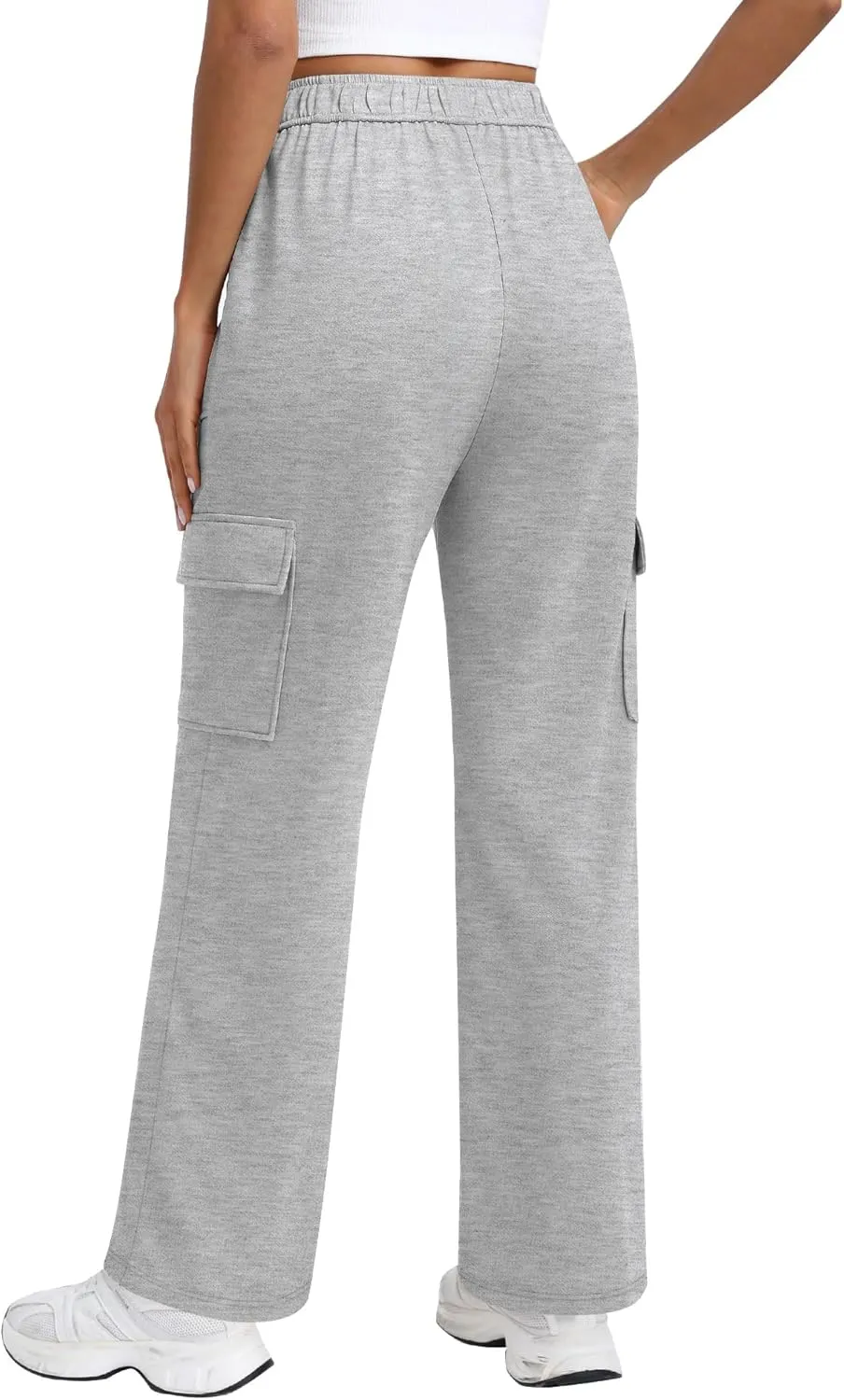 Women's Cargo Sweatpants with Pockets, High Waist Wide Leg Hiking Pants Casual Baggy Athletic Joggers Winter Fall