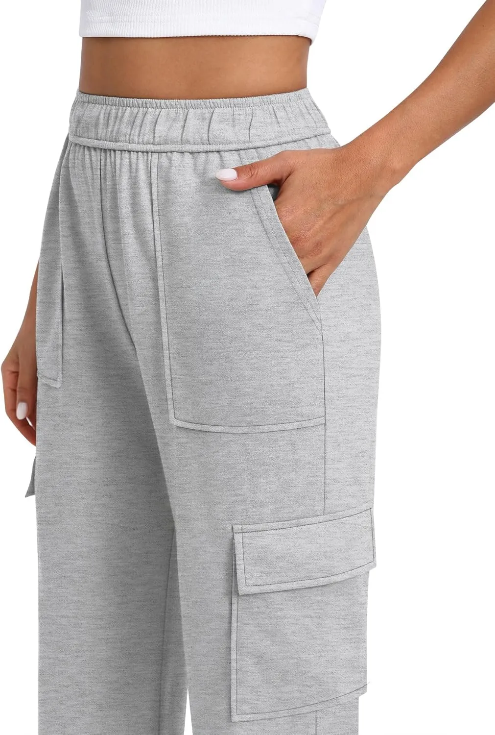 Women's Cargo Sweatpants with Pockets, High Waist Wide Leg Hiking Pants Casual Baggy Athletic Joggers Winter Fall