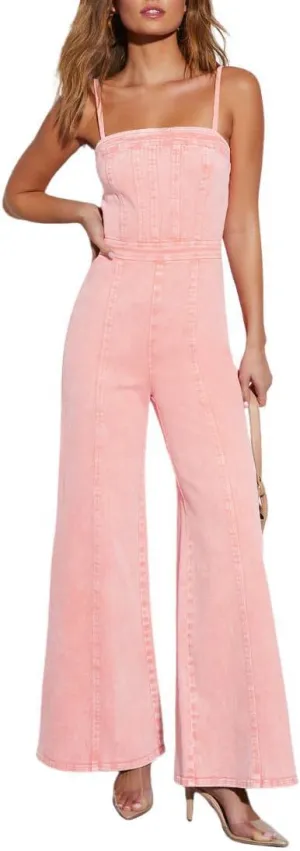 Women's Casual Denim Jumpsuit Sleeveless Adjustable Strap Stretchy Flare Jeans Long Pants Rompers