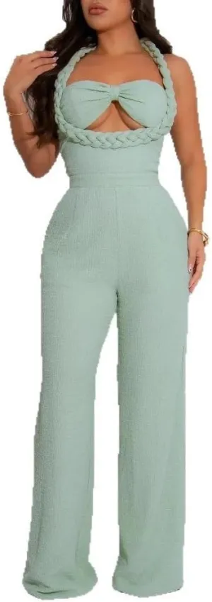 Women's Casual Loose Jumpsuits One Piece Outfit Sleeveless Wide Leg Long Pant Rompers