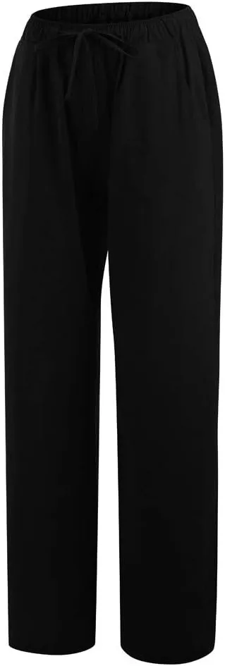 Womens Cotton Linen Pants Summer Casual Palazzo Pants Drawstring High Waist Harem Slacks Long Trousers with Pockets
