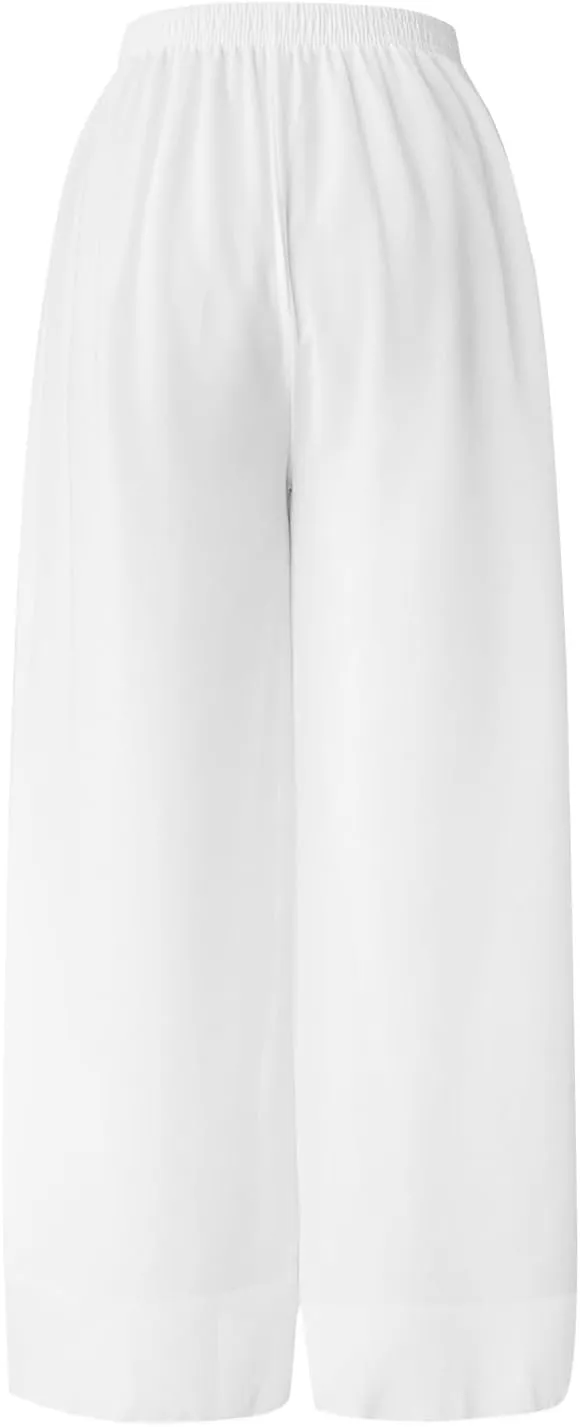 Women's Cotton Linen Summer Y2K Streetwear Palazzo Pants High Waist Stretchy Slim-Fit Palazzo Lounge Pants