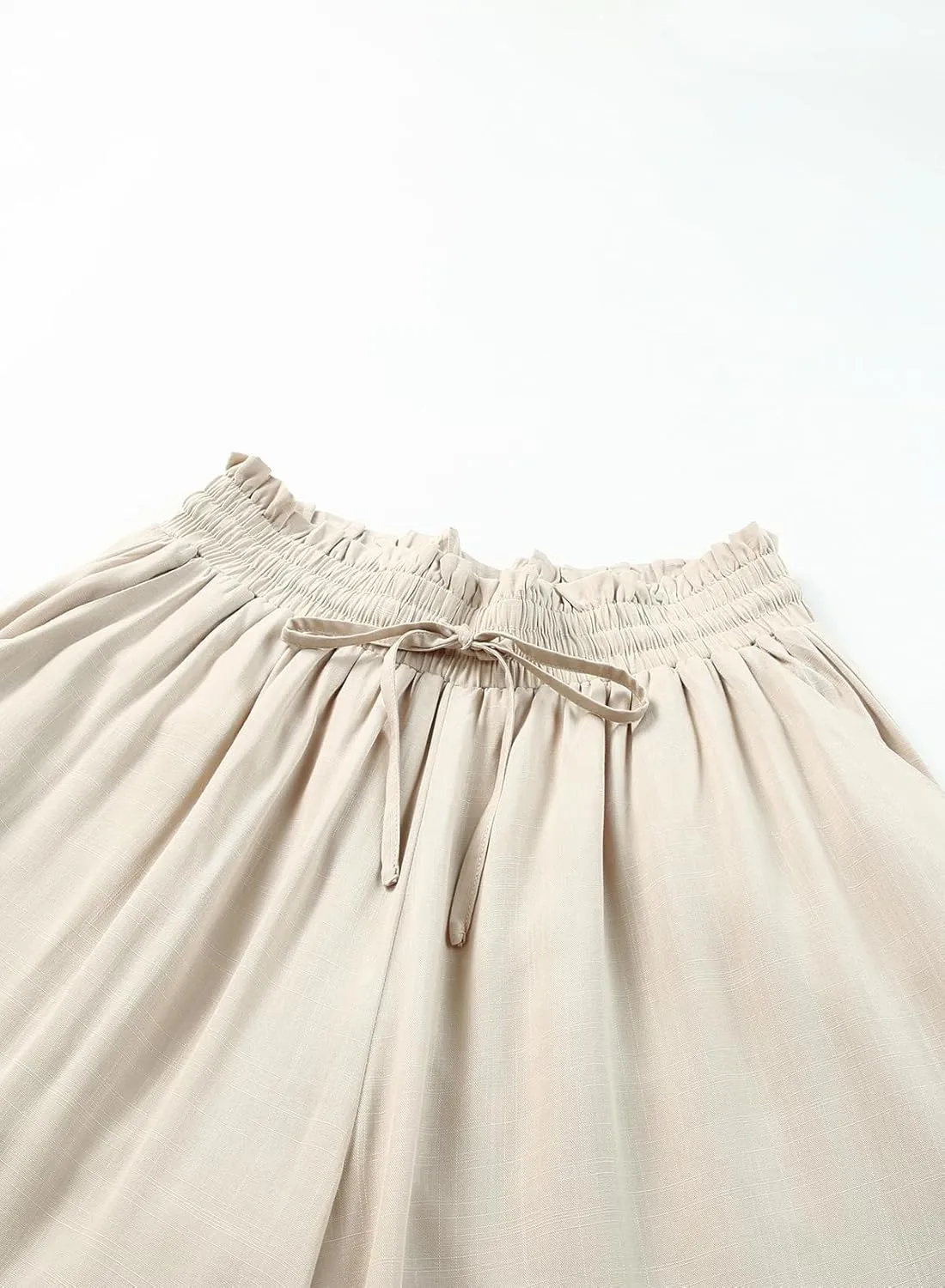 Womens Cotton Linen Wide Leg Pants Casual Elastic Belt High Waist Wide Leg Pants with Pockets Palazzo Lounge Pant