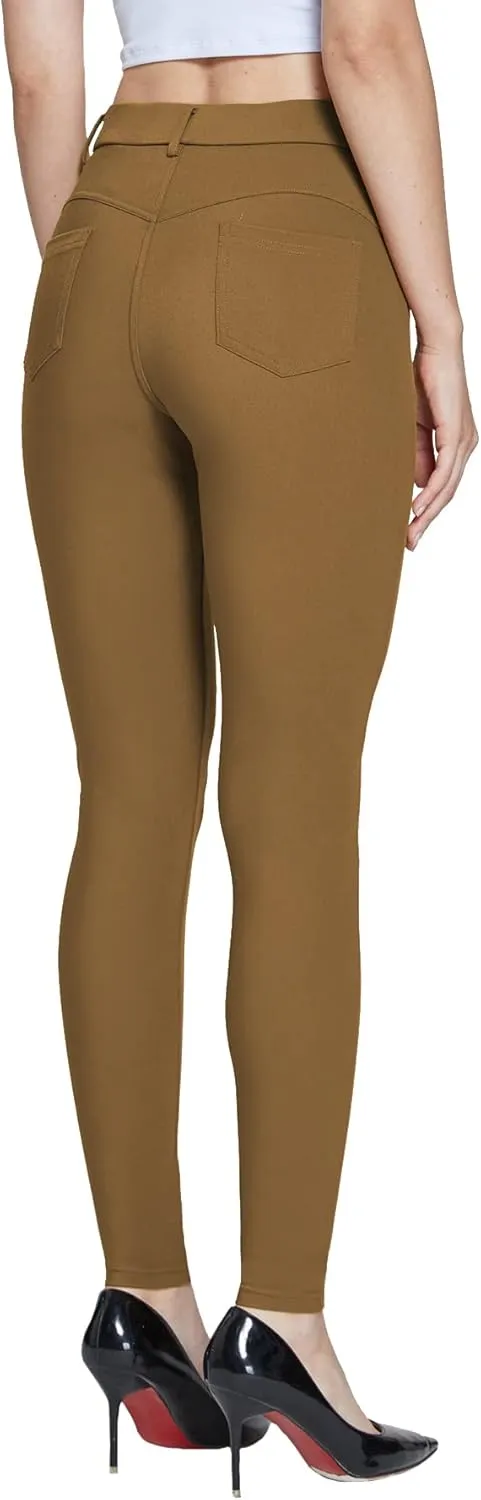 Women's Dress Pants Pull-on Super Stretch Business Casual Jeggings Capris Work Leggings with Pockets