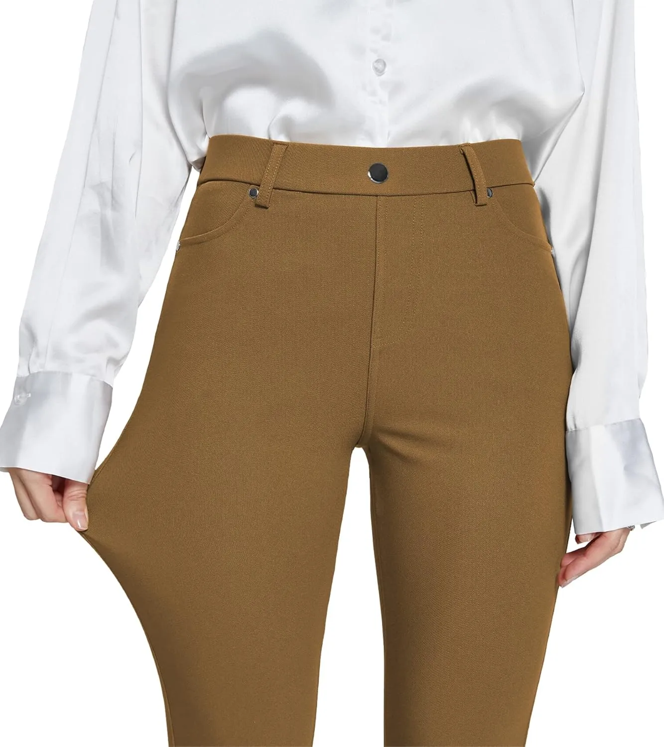 Women's Dress Pants Pull-on Super Stretch Business Casual Jeggings Capris Work Leggings with Pockets