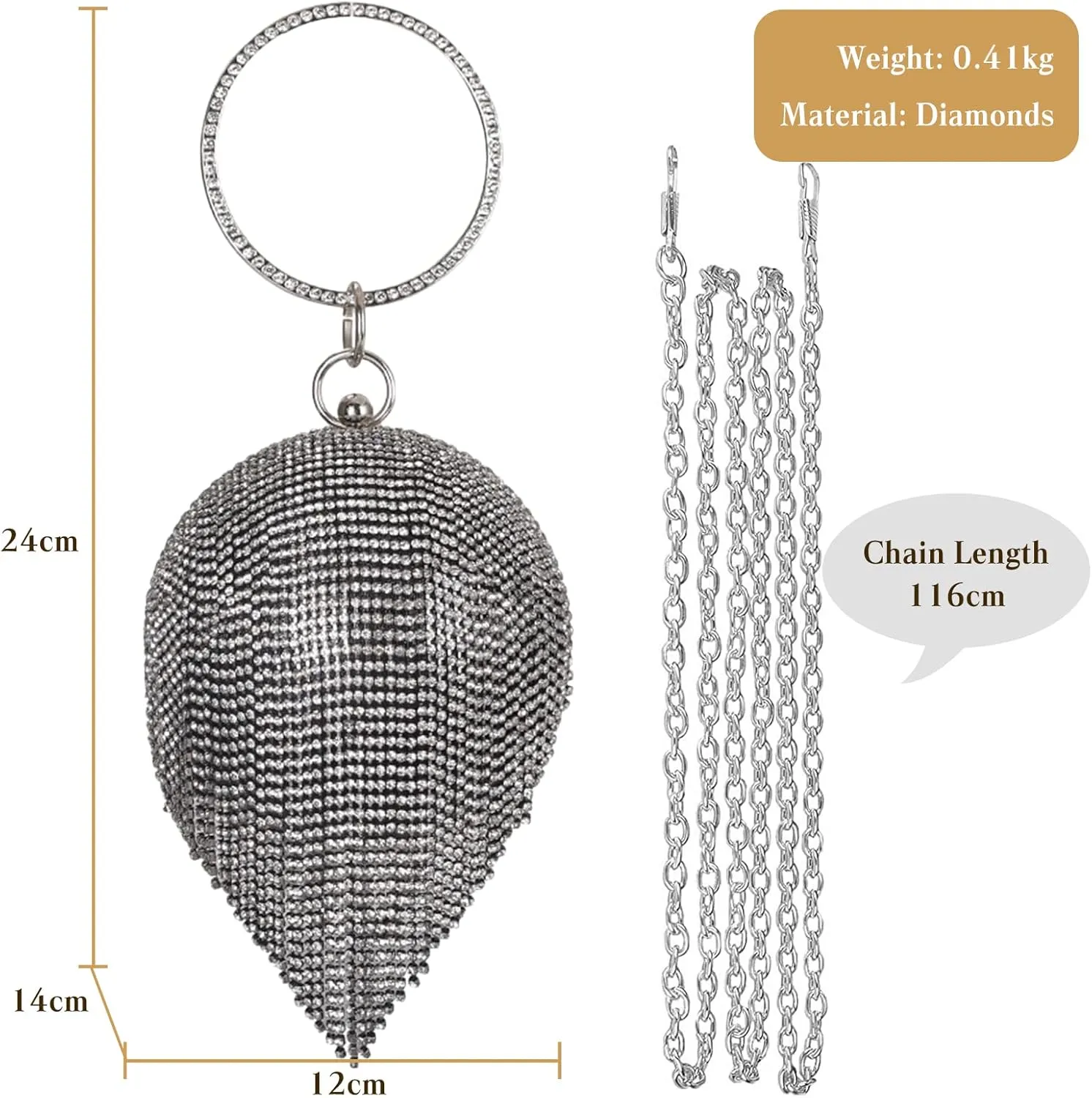 Women's Evening Handbag Round Ball Crystal Clutch Purse Sparkly Sequin Glitter Shoulder Bag