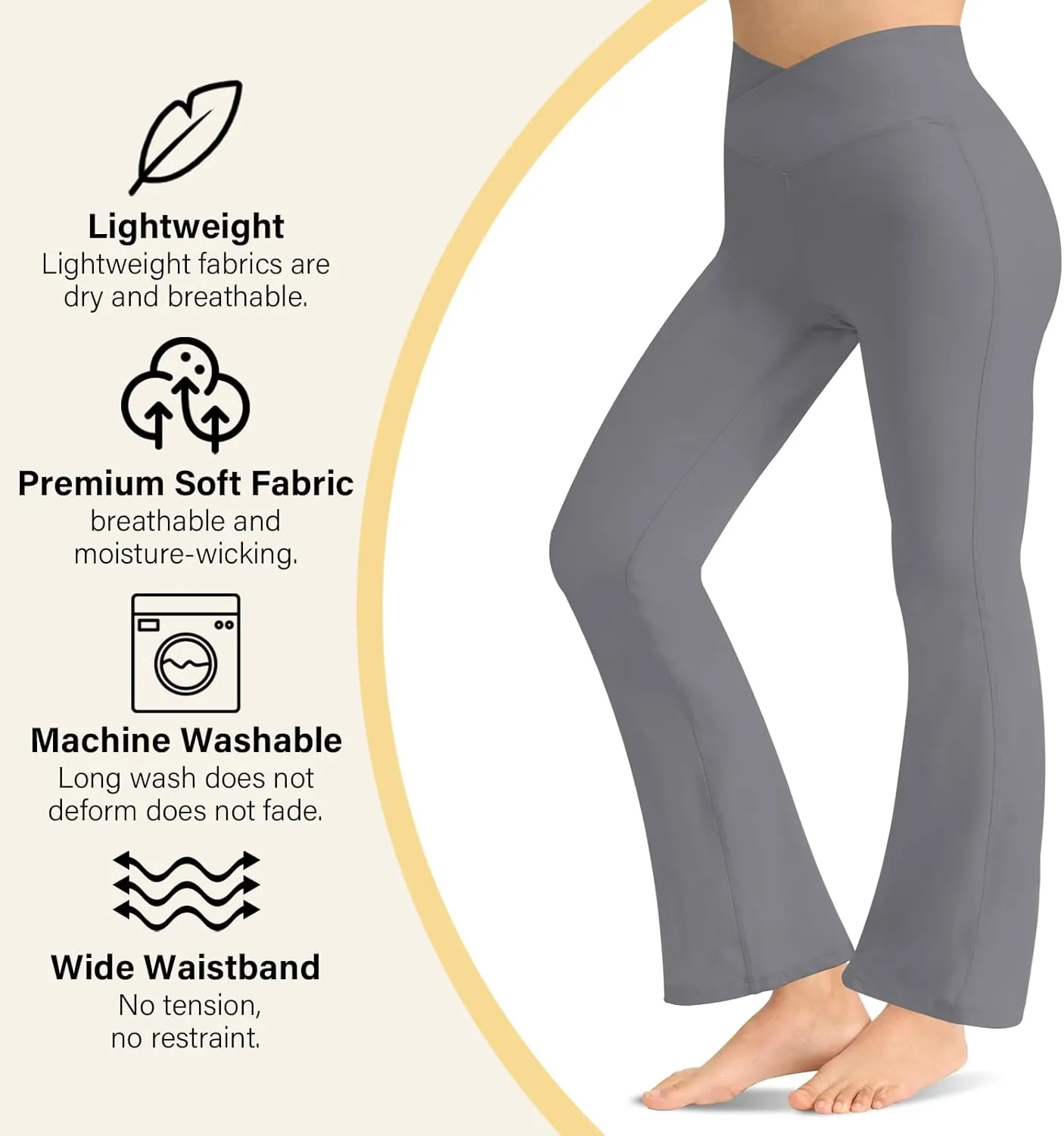 Women's Flare Yoga Pants - Crossover High Waisted Bootcut Leggings Bell Bottom Jazz Dress Pants Workout Gym Leggings