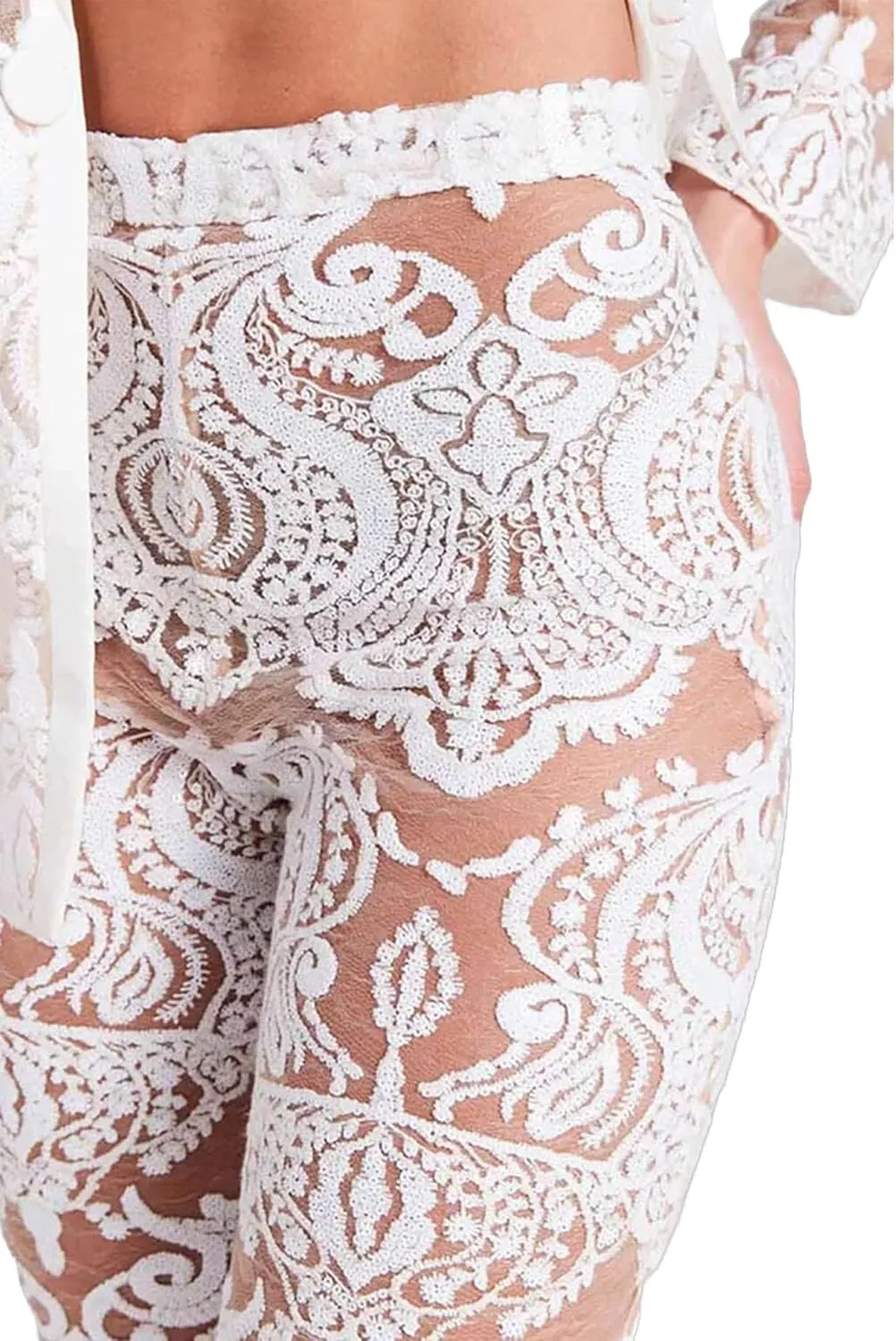 Women's Floral Lace Mesh 2 Piece Sets Suits Women Elegant Hollow Bridal Suiting for Wedding Party