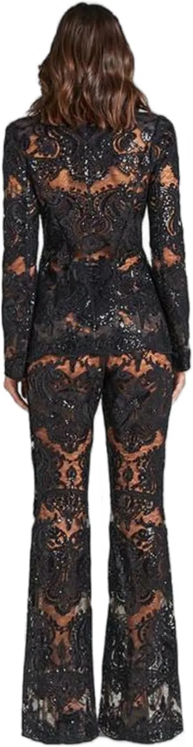 Women's Floral Lace Mesh 2 Piece Sets Suits Women Elegant Hollow Bridal Suiting for Wedding Party