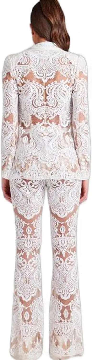 Women's Floral Lace Mesh 2 Piece Sets Suits Women Elegant Hollow Bridal Suiting for Wedding Party