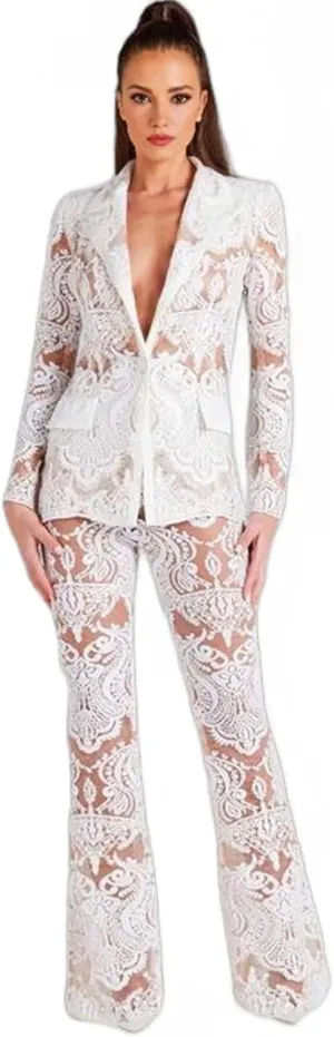 Women's Floral Lace Mesh 2 Piece Sets Suits Women Elegant Hollow Bridal Suiting for Wedding Party
