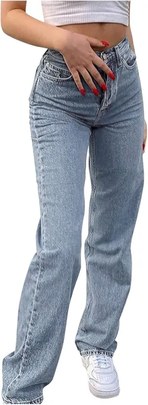 Women's Jeans Baggy Y2K Jeans High Waist Straight Leg Denim Pants Long Boyfried Jeans Relaxed Fit Jeans Streetwear