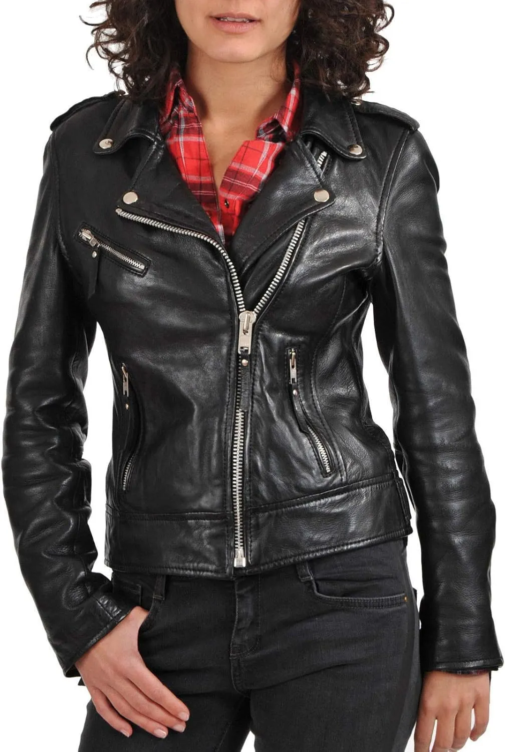 Women's Lambskin Leather Bomber Biker Jacket