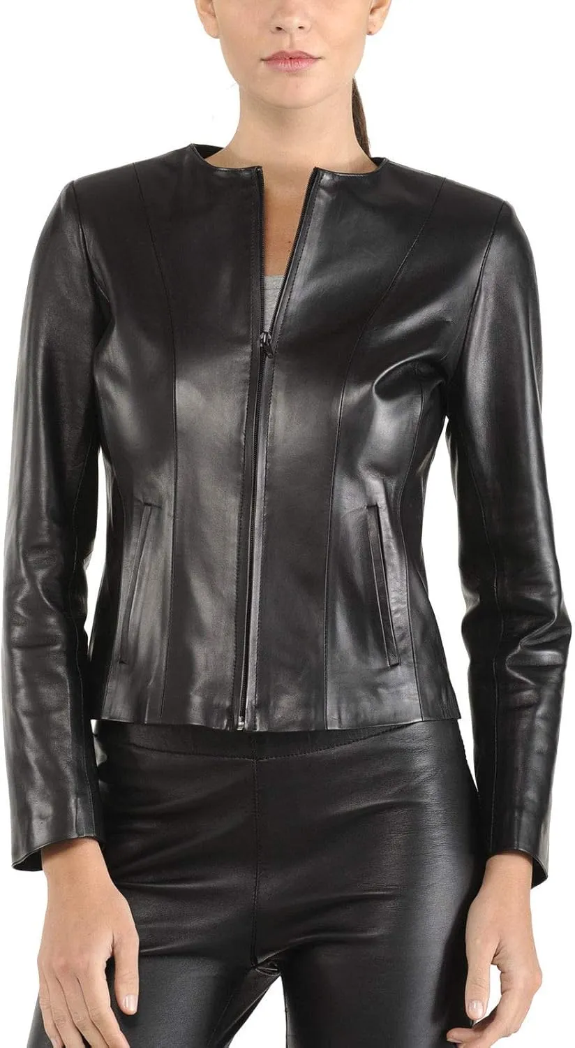 Women's Lambskin Leather Bomber Biker Jacket
