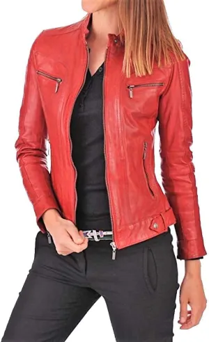 Women's Lambskin Leather Bomber Biker Jacket