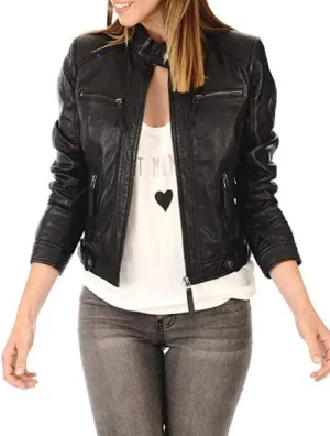 Women's Lambskin Leather Bomber Biker Jacket