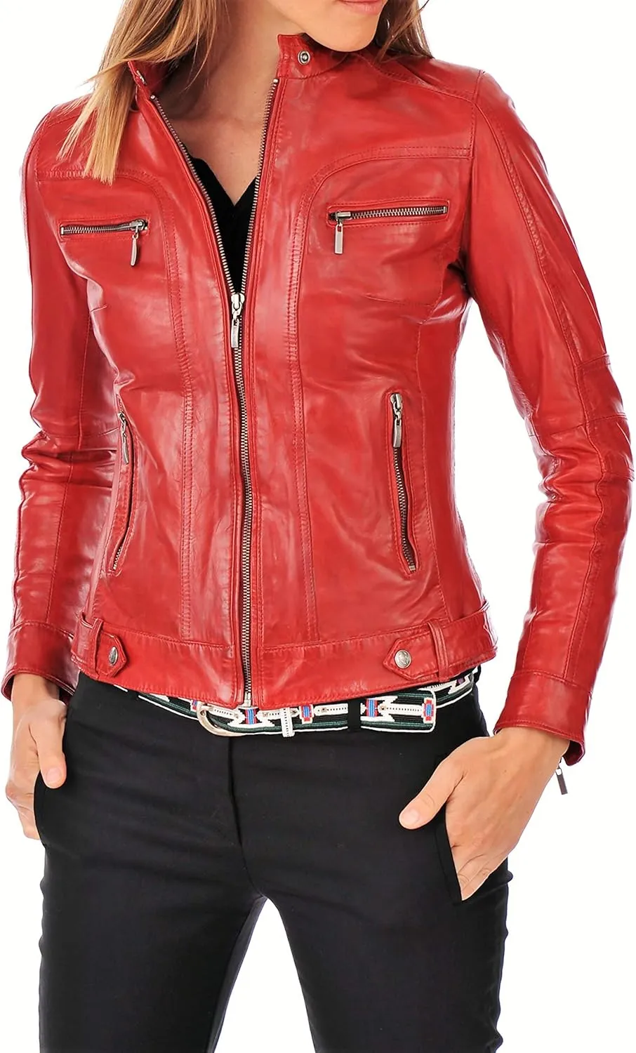 Women's Lambskin Leather Bomber Biker Jacket