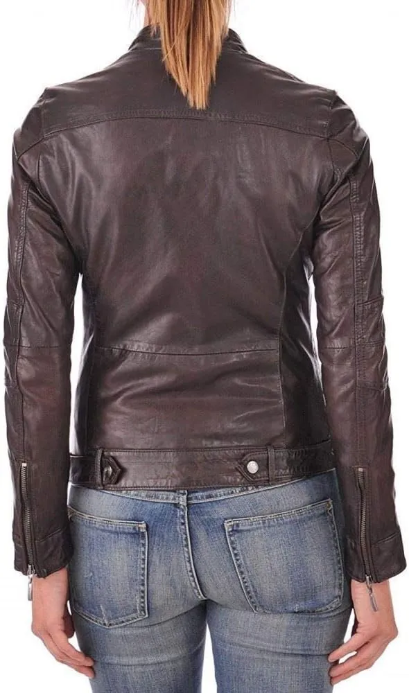 Women's Lambskin Leather Bomber Biker Jacket