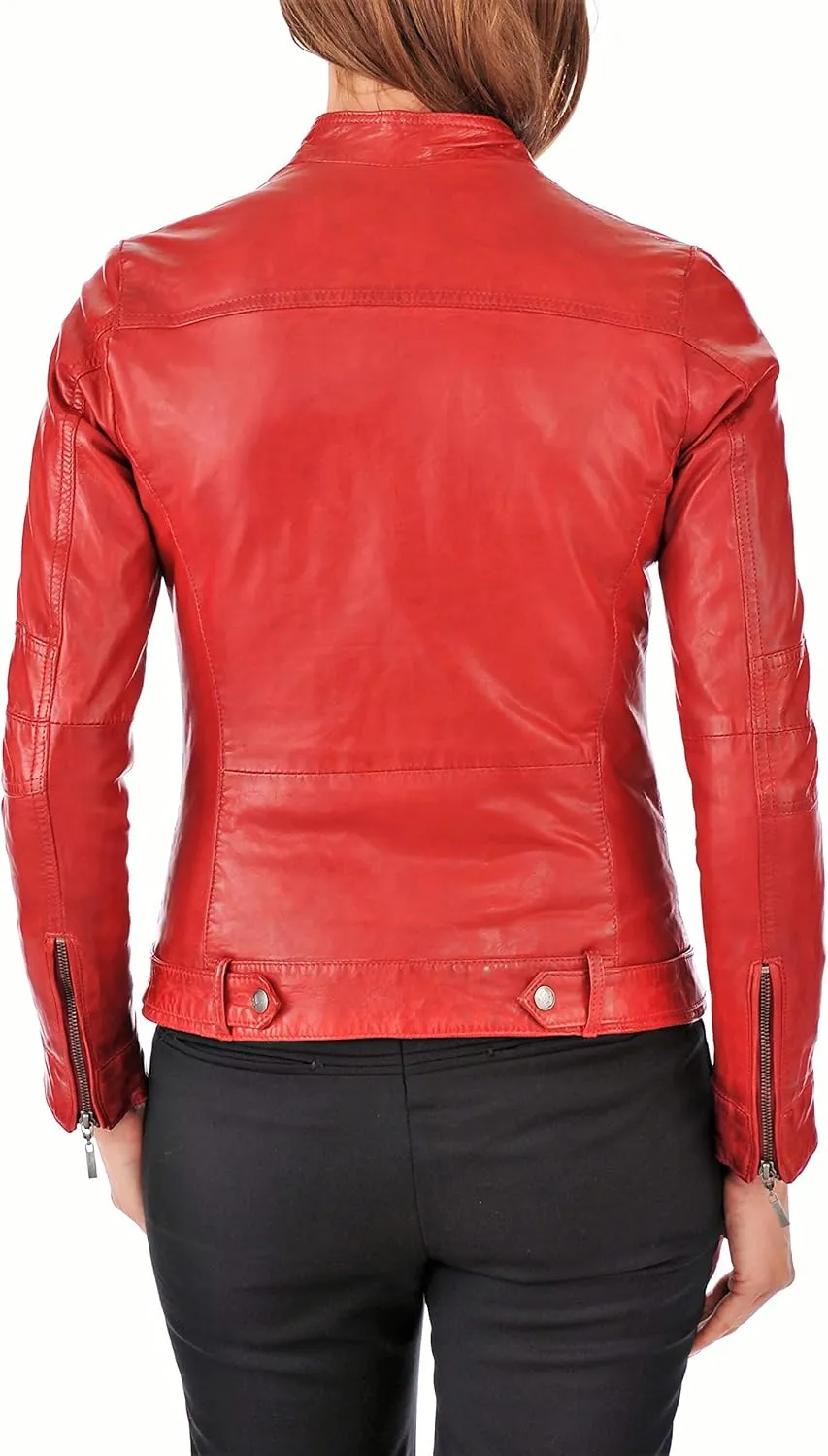 Women's Lambskin Leather Bomber Biker Jacket