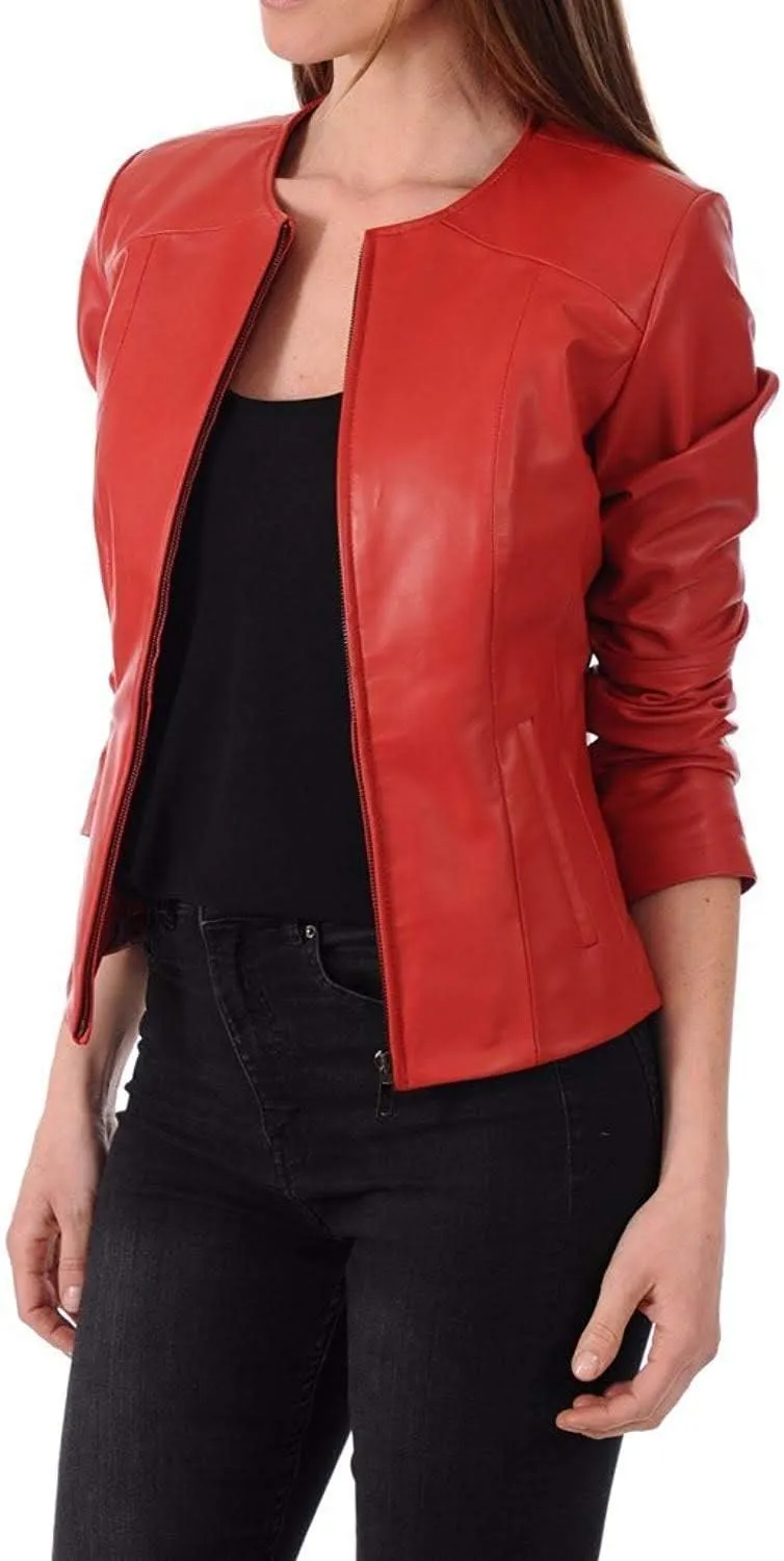 Women's Lambskin Leather Bomber Biker Jacket