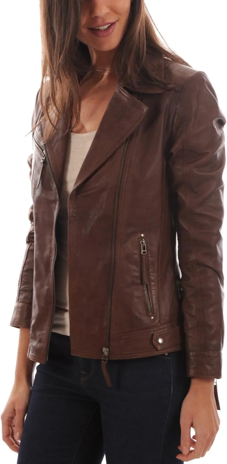 Women's Lambskin Leather Moto Biker Jacket - Winter Wear