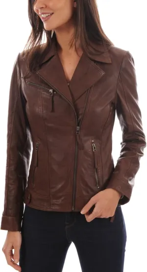 Women's Lambskin Leather Moto Biker Jacket - Winter Wear