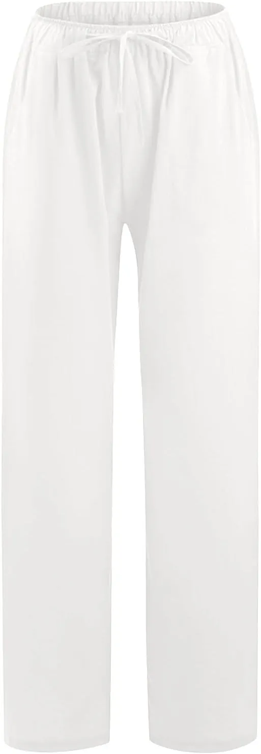Women's Linen Blend Summer Loose Palazzo Pants Elastic Waisted Baggy Stretchy Loose Fit Palazzo Lounge Pants
